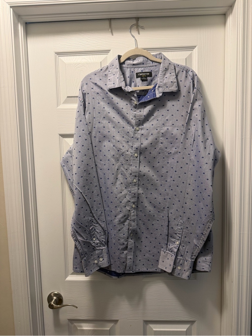 Claiborne Light Blue Button-Down Shirt with Navy Micro Dots
